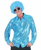 Seventies eighties disco hemd blauwe pailletten voor heren kopen