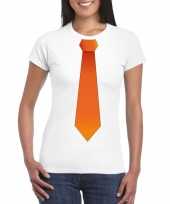 Shirt met oranje stropdas wit dames kopen