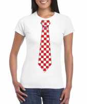 Shirt met rood witte brabant stropdas wit dames kopen