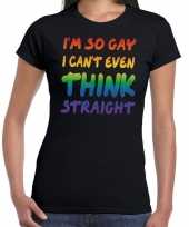 So gay i can t even think straight gay pride tekst fun shirt zwart dames kopen