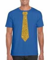 Stropdas t-shirt blauw met gouden glitter das heren kopen