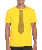 Stropdas t-shirt geel met gouden glitter das heren kopen