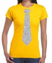 Stropdas t-shirt geel met zilveren glitter das dames kopen