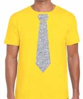 Stropdas t-shirt geel met zilveren glitter das heren kopen