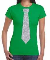 Stropdas t-shirt groen met zilveren glitter das dames kopen
