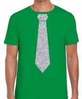 Stropdas t-shirt groen met zilveren glitter das heren kopen