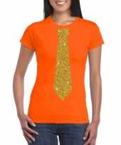 Stropdas t-shirt oranje met glitter das dames kopen
