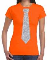 Stropdas t-shirt oranje met zilveren glitter das dames kopen