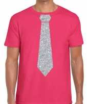 Stropdas t-shirt roze met zilveren glitter das heren kopen