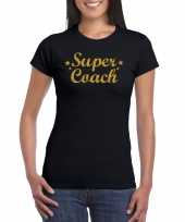 Super coach fun t-shirt goud glitter zwart voor dames bedankt cadeau voor een coach kopen
