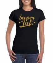 Super juf cadeau t-shirt goud glitter zwart voor dames kopen