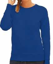 Sweater sweatshirt trui blauw met ronde hals en raglan mouwen voor dames kopen