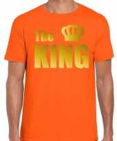 The king fun t-shirt oranje met gouden tekst en gouden kroon voor heren koningsdag holland kopen