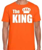 The king fun t-shirt oranje met witte tekst en witte kroon voor heren koningsdag holland kopen