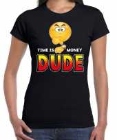 Time is money dude emoticon fun shirt dames zwart kopen