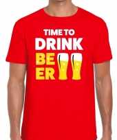 Time to drink beer fun t-shirt voor heren rood kopen