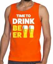 Time to drink beer fun tanktop mouwloos shirt oranje voor heren kopen