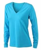 Turquoise dames stretch shirts lange mouw kopen
