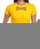 Vlinderdas t-shirt geel met glitter das dames kopen