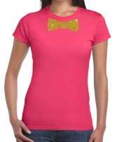 Vlinderdas t-shirt roze met glitter das dames kopen