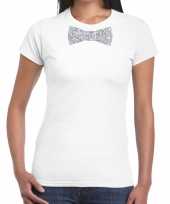 Vlinderdas t-shirt wit met zilveren glitter strikje dames kopen