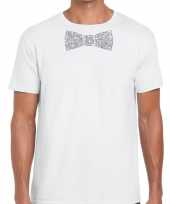 Vlinderdas t-shirt wit met zilveren glitter strikje heren kopen