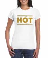 Wit hot-shirt in gouden glitter letters dames kopen