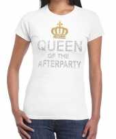 Wit queen of the afterparty glitter steentjes t-shirt dames kopen