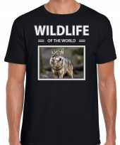 Wolf foto t-shirt zwart voor heren wildlife of the world cadeau shirt wolven liefhebber kopen 10264295