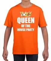 Woningsdag queen of the house party t-shirts voor thuisblijvers tijdens koningsdag oranje kinderen meisjes kopen
