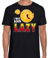 Yes i was born lazy fun emoticon shirt heren zwart kopen
