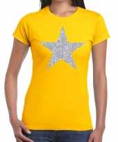 Zilveren ster glitter fun t-shirt geel voor dames kopen