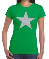 Zilveren ster glitter fun t-shirt groen voor dames kopen