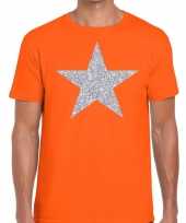 Zilveren ster glitter fun t-shirt oranje voor heren kopen