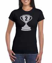 Zilveren winnaars beker nr 2 t-shirt zwart voor dames kopen
