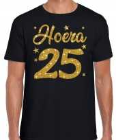 Zwart hoera 25 jaar verjaardag jubileum t-shirt voor heren met zilveren glitter bedrukking kopen 10251641
