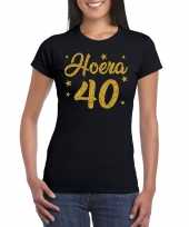 Zwart hoera 40 jaar verjaardag t-shirt voor dames met gouden glitter bedrukking kopen