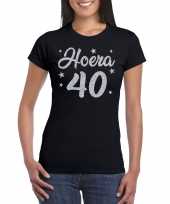 Zwart hoera 40 jaar verjaardag t-shirt voor dames met zilveren glitter bedrukking kopen