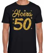 Zwart hoera 50 jaar verjaardag abraham t-shirt voor heren met gouden glitter bedrukking kopen