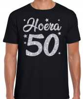 Zwart hoera 50 jaar verjaardag abraham t-shirt voor heren met zilveren glitter bedrukking kopen