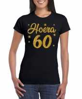 Zwart hoera 60 jaar verjaardag t-shirt voor dames met gouden glitter bedrukking kopen