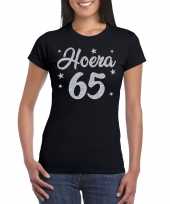 Zwart hoera 65 jaar verjaardag t-shirt voor dames met zilveren glitter bedrukking kopen