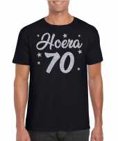Zwart hoera 70 jaar verjaardag t-shirt voor heren met zilveren glitter bedrukking kopen