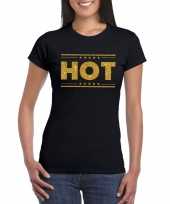 Zwart hot-shirt in gouden glitter letters dames kopen