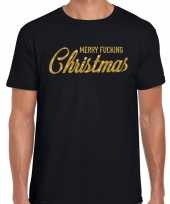 Zwart kerst-shirt kerstkleding merry fucking christmas glitter goud op zwart heren kopen