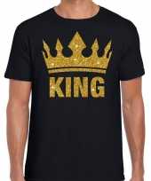 Zwart king gouden glitter kroon t-shirt heren kopen