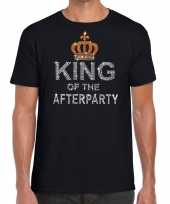 Zwart king of the afterparty glitter steentjes t-shirt heren kopen