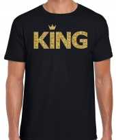 Zwart koningdag king shirt met gouden letters en kroon heren kopen