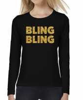 Zwart long sleeve t-shirt met gouden bling bling tekst voor dames kopen