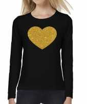 Zwart long sleeve t-shirt met gouden hart voor dames kopen